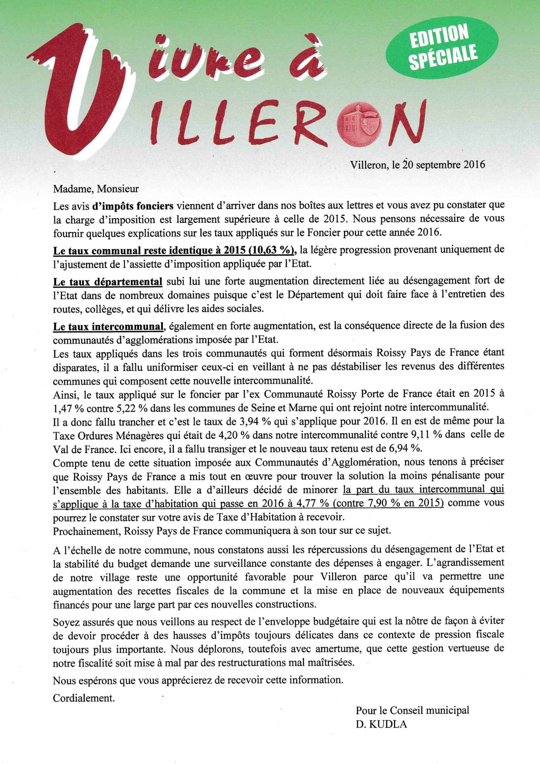 Vivre à Villeron – Septembre 2016 – Édition Spéciale